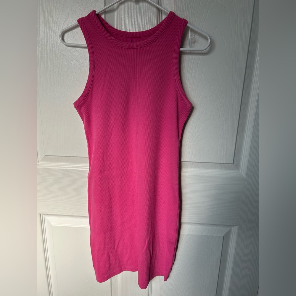 A New Day Hot Pink Fitted Ribbed Tank Mini Dress Size Small